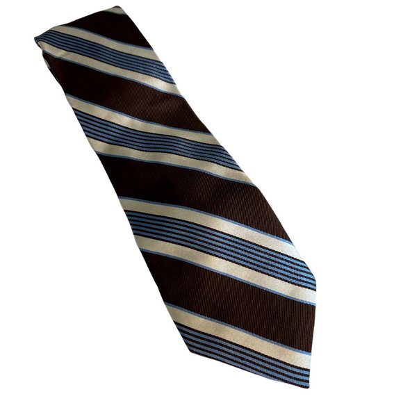 Chaps Other - Chaps Men's 100% Silk Designer Tie Brown Blue & White Diagonal Stripe Long 62"